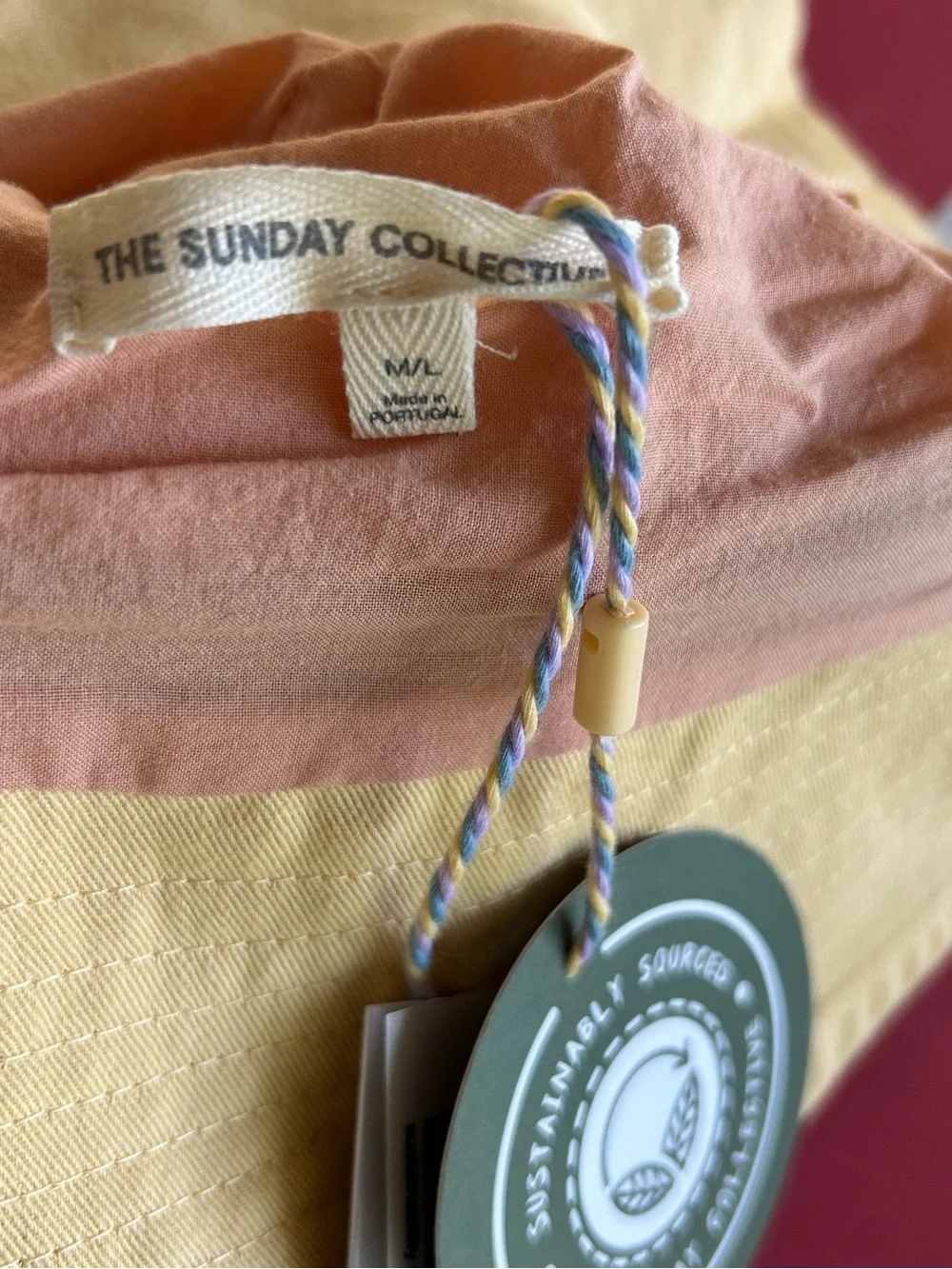Peach and Light Blue Kids Bucket Hat with Yellow Chin Strap